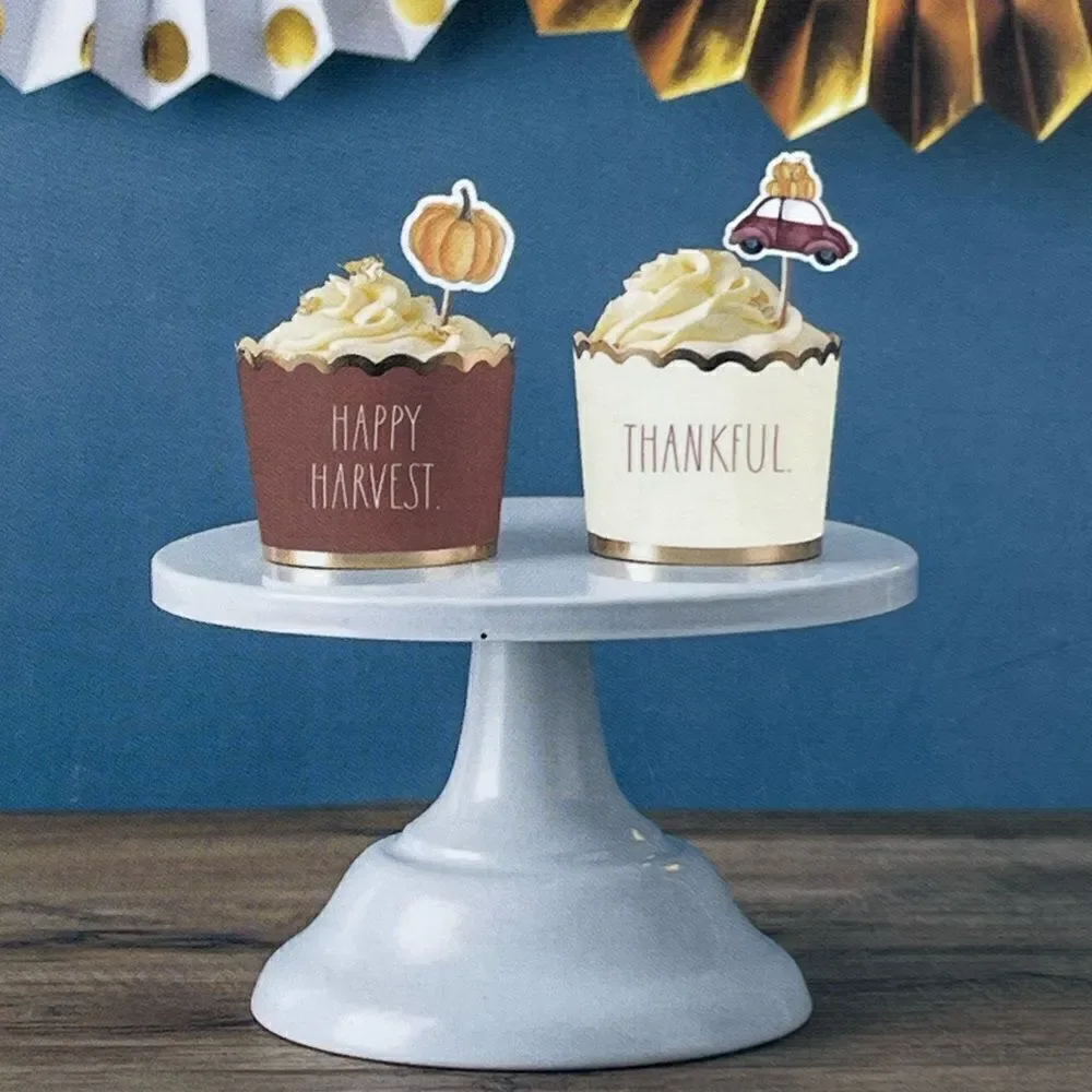 Rae Dunn 12 Piece Fall “Happy Harvest & Thankful” Cupcake Liners & Picks NIB